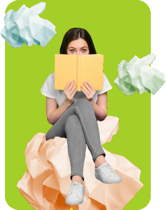 A girl sits on a fluffy cloud, engrossed in reading a book, surrounded by a serene sky.